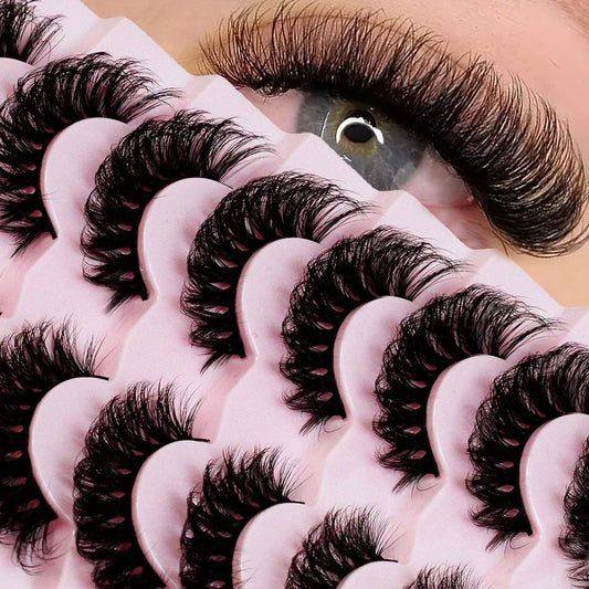 7 Pairs False Eyelashes Wispy Lashes Natural Look Fake Eyelashes Cat Eye Lashes Faux Mink Fluffy Strip False Lashes Pack