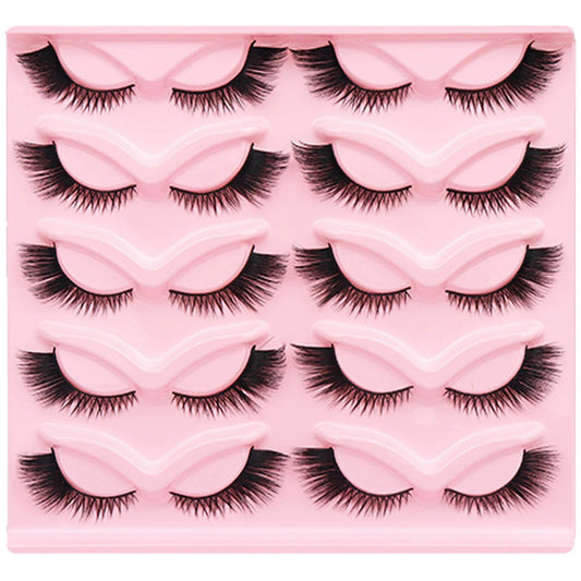 10pair Daily Beginner Natural Look Cosplay Party False Eyelashes Comfortable Cat Eye Wispy Makeup No Burden Lightweight Fluffy