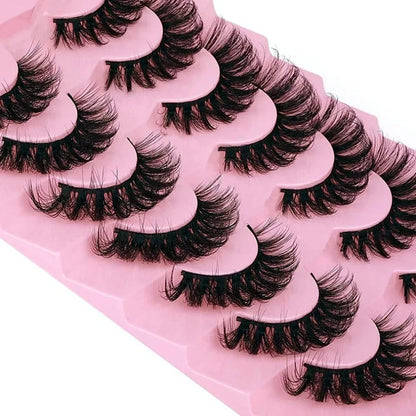 7 Pairs False Eyelashes Wispy Lashes Natural Look Fake Eyelashes Cat Eye Lashes Faux Mink Fluffy Strip False Lashes Pack