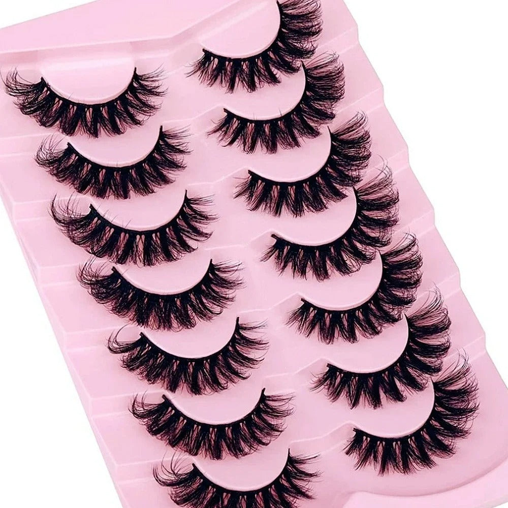 7 Pairs False Eyelashes Wispy Lashes Natural Look Fake Eyelashes Cat Eye Lashes Faux Mink Fluffy Strip False Lashes Pack